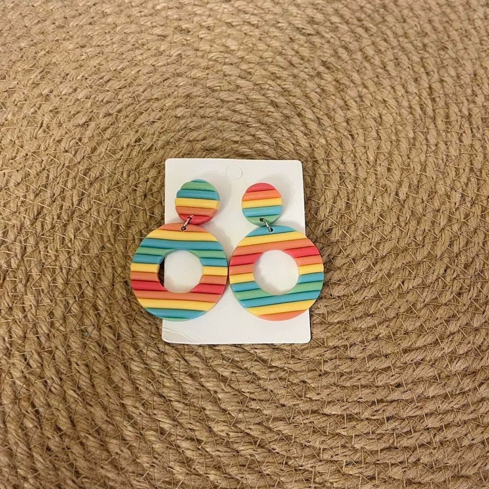 Rainbow clay dangle earrings